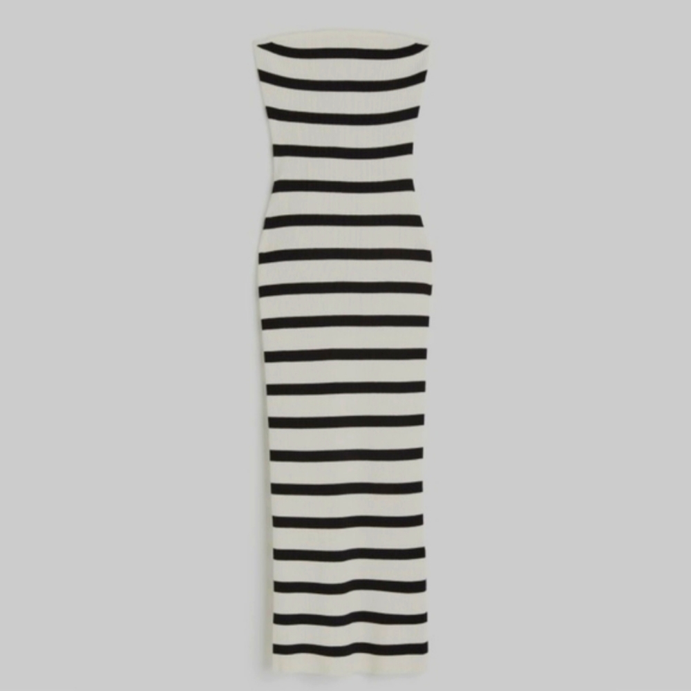 H&M Ribbed Tube Dress Cream/black, Striped size XXL